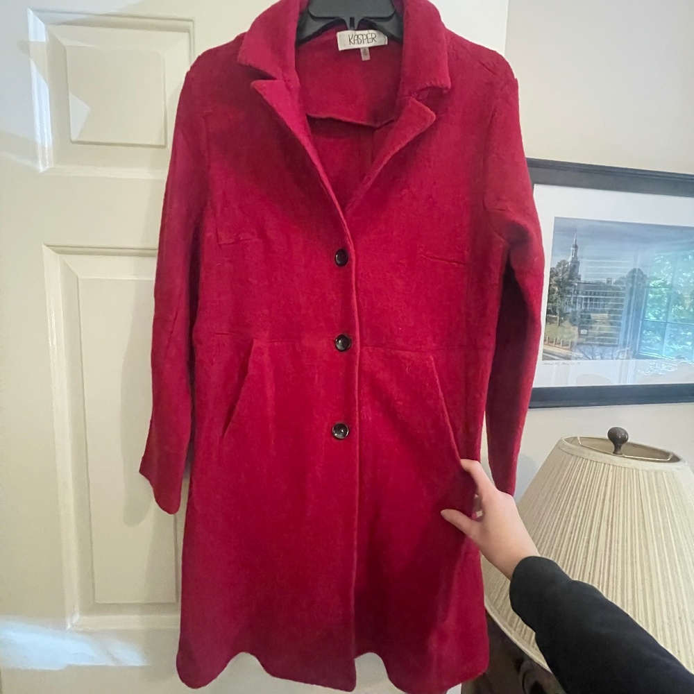 Kasper Red Peacoat with Pockets